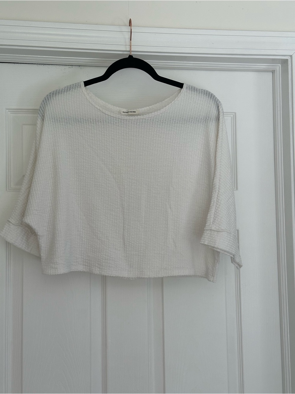 Caution To The Wind White Waffle-Knit Cropped Top